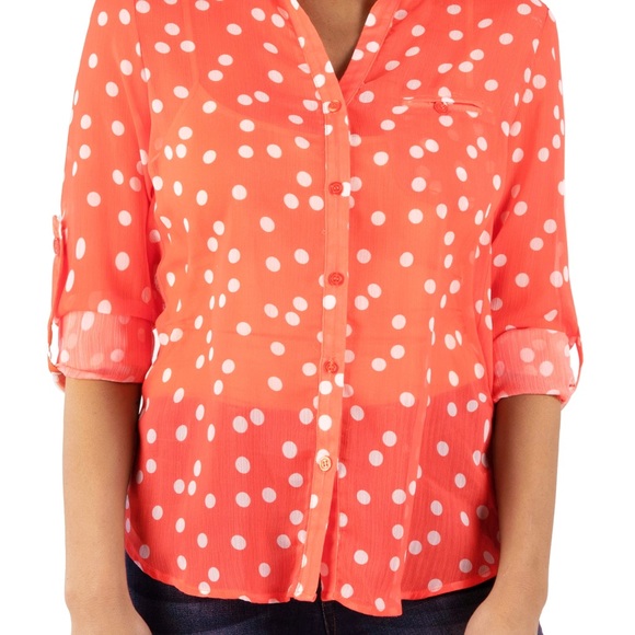 NWT Kut from the Kloth Jasmine Top in Orange Polka Dot - Picture 2 of 8